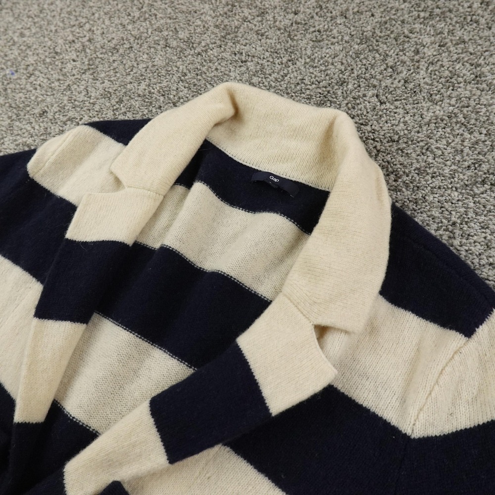 Gap Cardigan Womens M Blue Beige Stripe Lambswool Sweater Blazer‎ Jacket Coat